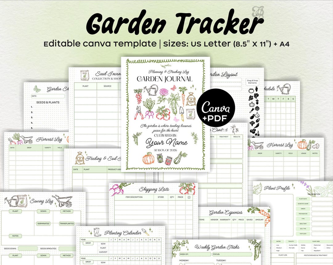Garden Journal Printable & Editable Canva Template, Garden Planner 2026 ...