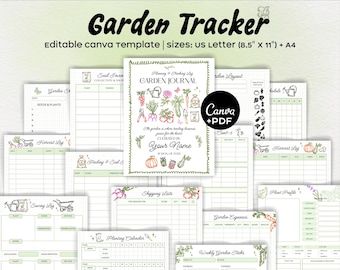 Garden Journal Printable & Bearbeitbare Canva Vorlage, Gartenplaner 2026, Seed Inventur, Pflanzkalender, Erntebuch