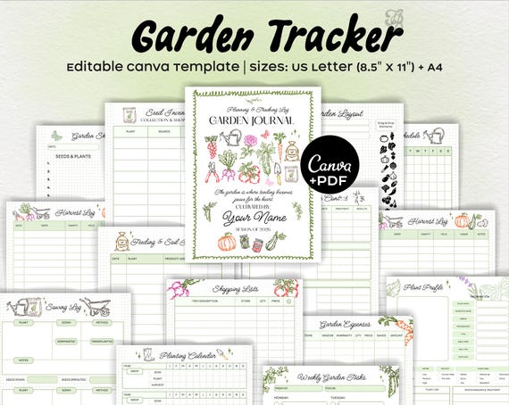 Garden Journal Printable & Editable Canva Template, Garden Planner 2026, Seed Inventory, Planting Calendar, Harvest Log