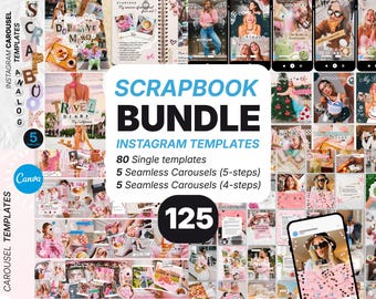Scrapbook Instagram Canva Template Bundle, Carousel + Seamless Carousel + Posts + Reel Covers, Aesthetic UGC Content for Lifestyle Bloggers