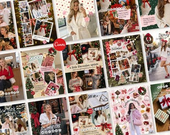 30 Christmas Scrapbook Instagram Templates Canva, Girly Whimsy Winter Lifestyle Posts, Aesthetic December Content Creator Carousel, UGC