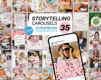 Storytelling Scrapbook Canva Templates 35 Instagram Carousels & Posts | Aesthetic Scrapbooking Style for Lifestyle Bloggers, UGC Creators