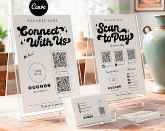 Retro Business Branding Kit, QR Code Sign, Business Card Canva Template (Digital Download