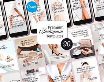 90 White Instagram Templates, Canva Content Creator Bundle (Digital Download)
