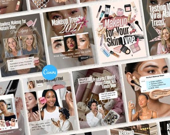 47 Makeup Instagram Templates for Beauty Bloggers, Cosmetic Product Social Media Posts, Canva Templates, Beauty Content, Instagram Carousel
