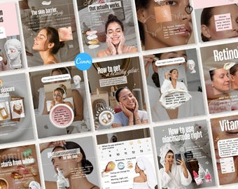 Aesthetic Skincare Instagram Templates Canva, Esthetician Social Media Posts, Medspa Marketing Carousel, Neutral Beauty Influencer IG