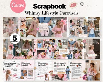 Scrapbook Instagram Carousel Templates, Girly Whimsy Lifestyle Blog Content, Seamless Aesthetic Storytelling Posts Canva