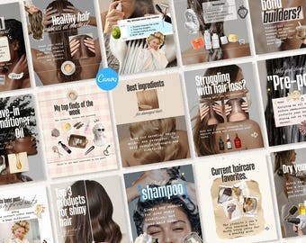 Aesthetic Haircare Instagram Templates Canva, Beauty Influencer Posts, Hair Salon Marketing Carousel, Neutral IG Grid, Skincare Hair Coach