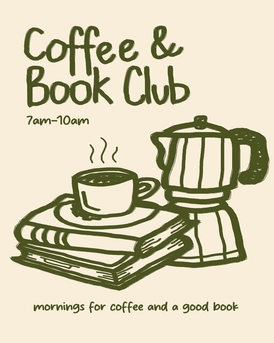 Coffee and Book Club Print (green) - Etsy