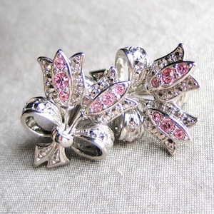 Vintage 1970s PINK Rhinestone Spring Tulip Earrings by Avon