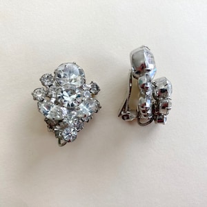 1960s Vintage Rhinestone Clip On Earrings Luxury Double Layers