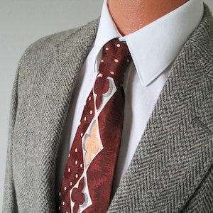 Vintage 1960s Gray Cream Brown Chevron Tweed Menswear Jacket Sportcoat Sport Coat VFG