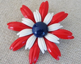 Vintage 1970s Red White and Blue Flower Power Pin