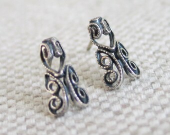 Vintage 1990 Silver Filigree Swirl Post Earrings Balinese