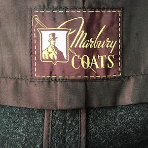 Vintage 1950s Black Charcoal Gray Tweed Overcoat Menswear Winter Coat by Marbury VFG