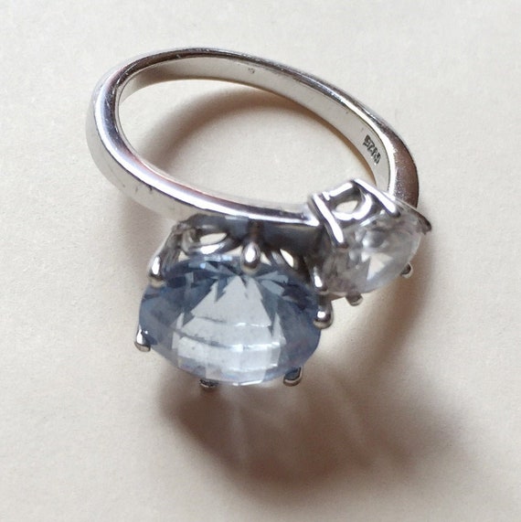 Vintage 1960s Pale Topaz Blue Ring with Rhinestone
