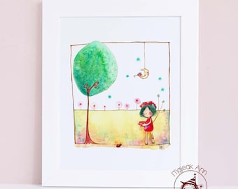 Dear ladybug how about a tea? - 8" x 10" Fine Art Print - Nursery wall art - child decor - baby girl room - kids decor ladybug illustration