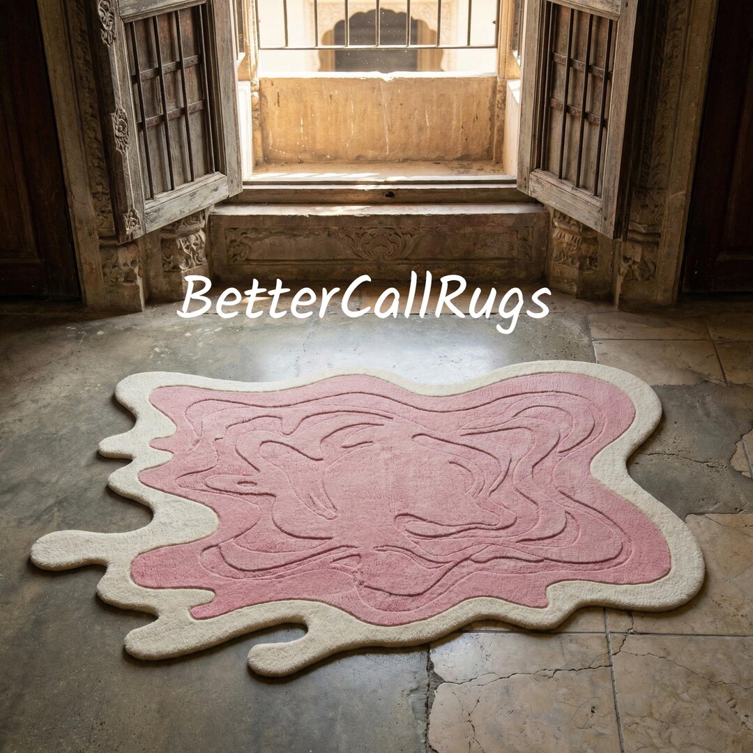 Pink Abstract Area Rug, Organic Shape Rug, Modern Tufted Carpet ...