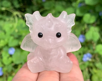 2.1''+ Natural Pink Rose quartz crystal,hand carved Crystal Fly Dragon,Dragon skull,Crystal Gifts 1pc