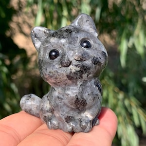 Quartzo natural de 2 polegadas (5 cm) com brilho intenso, cristal de quartzo, esculpido à mão, gato de cristal, crânio de gato, presente de cristal (1 peça)