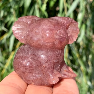 Cristal de quartzo natural em formato de morango, 4,8 cm (1,9"), esculpido à mão, coala de cristal, crânio de coala, presente de cristal (1 peça).
