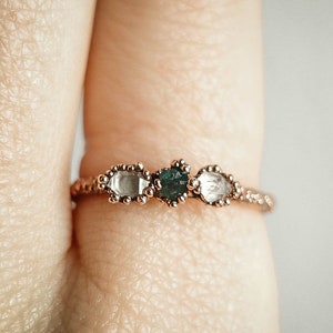 Herkimer Diamond & Blue Tourmaline Copper Ring: Raw Gemstone Jewelry