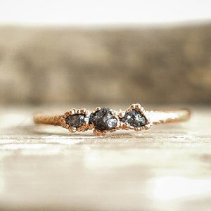 Multi rough black diamond copper ring / natural rough gemstone/ Raw birthstone ring / unique piece /