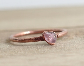 Pink Sapphire copper ring / natural gemstone / Raw stone ring / unique piece /