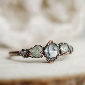Herkimer diamond and rough diamond copper ring / natural rough gemstone/ Raw organic jewelry / unique piece / image 6