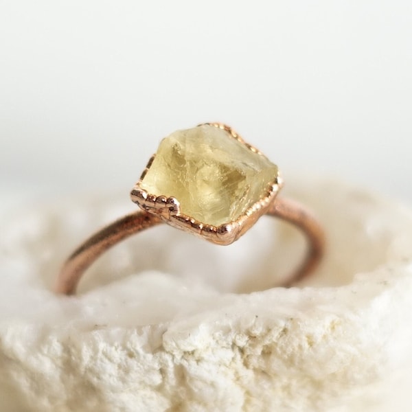 Bague en cuivre Citrine / Pierre brute / Bague pierre gemme / Unique / Bijou de soin