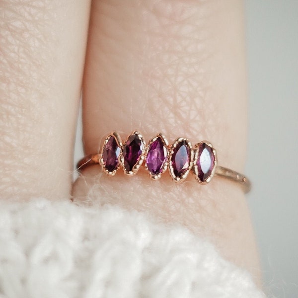 Multi Rhodolite Garnet copper ring / Natural stone/ Raw gemstone ring / Unique piece / Handmade gift