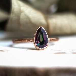 Black Mystic Topaz copper ring / natural faceted gemstone / handmade gift / festival ring / unique piece