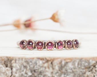 anello in rame con granato rodolite multi / pietra preziosa naturale / anello elettroformato / pezzo unico fatto a mano /
