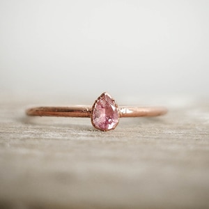 Pink Tourmaline copper ring / natural gemstone/ Pear stone ring / unique piece / Pick your color