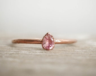 Pink Tourmaline copper ring / natural gemstone/ Pear stone ring / unique piece / Pick your color