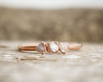 Multi rough diamond copper ring / natural rough gemstone/ Raw birthstone ring / unique piece /