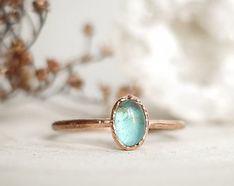 Blue Apatite copper ring / natural gemstone/ Raw stone ring / unique piece / Handmade gift