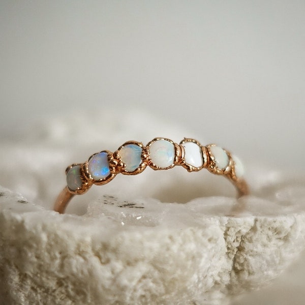 Multi australian Opal copper ring / natural gemstone/ electroformed ring / unique handmade piece / october birthstone jewelry