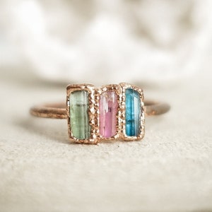 Copper and Tourmaline ring . Handmade gift for her . Made in France jewelry . Hippie core image 3
