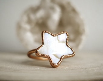 Anillo de cobre perla en forma de estrella / Joyería de festival única y natural / Joyería hecha a mano