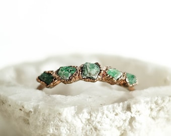 Multi Emerald copper ring / natural gemstone/ Raw stone ring / unique piece /