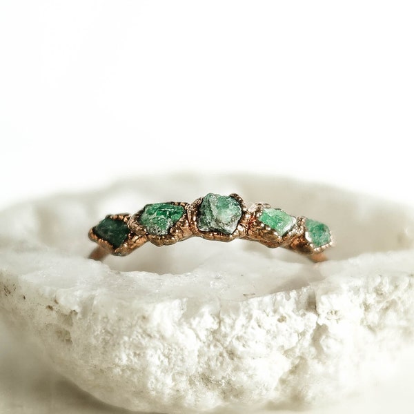 Multi Emerald copper ring / natural gemstone/ Raw stone ring / unique piece /