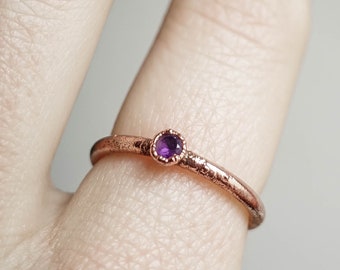 Amethyst copper ring / natural faceted gemstone / Birthstone ring / festival / unique piece