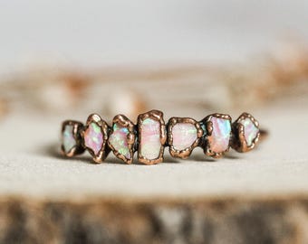 Multi pink Opal copper ring / rough jewelry / whimsical ring / unique handmade piece / gift for her