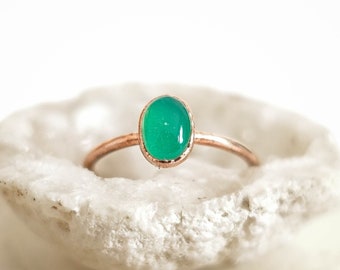 Green Onyx copper ring / natural gemstone/ Handmade organic jewelry / unique piece /