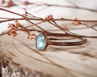 Apatite blue copper ring / natural faceted gemstone / handmade jewelry / festival ring / unique gift