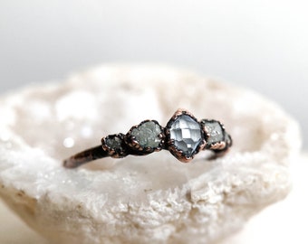 Herkimer diamond and rough diamond copper ring / natural rough gemstone/ Raw organic jewelry / unique piece /