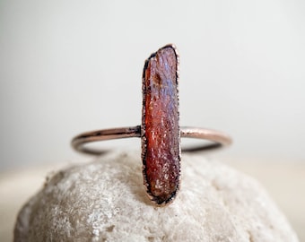 Orange Kyanite copper ring / rough gemstone ring / Birthstone ring / Organic jewelry / Unique gift for hippie girl