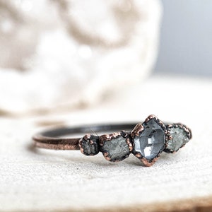 Herkimer diamond and rough diamond copper ring / natural rough gemstone/ Raw organic jewelry / unique piece / image 5