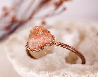 Raw Sunstone Copper Ring: Handmade Hippie Gemstone Band